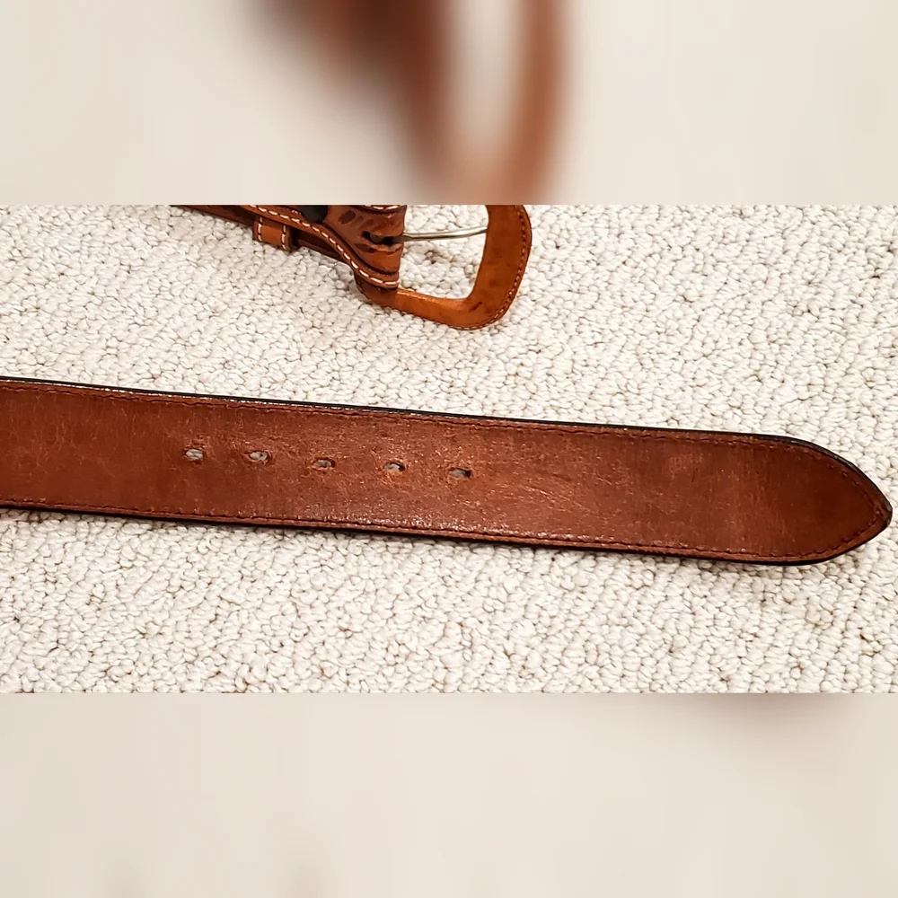 Vogt Russet Brown Hand Tooled Acorn/Leaf Leather Belt, 48